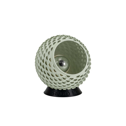 Baguio tafellamp in salie groen, 14 cm, schuin vooraanzicht, uit