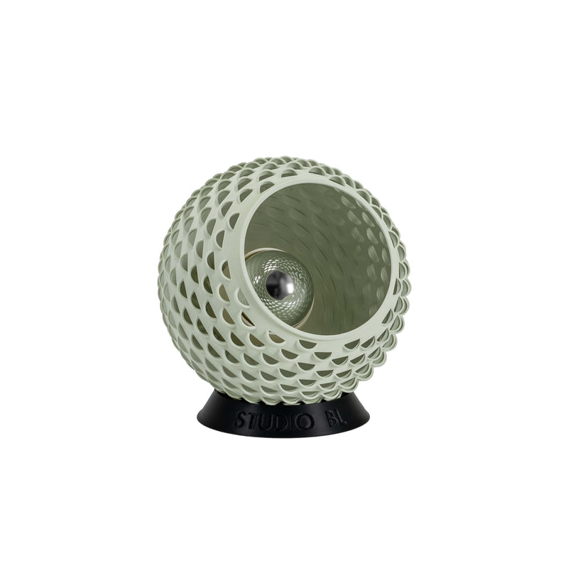 Baguio tafellamp in salie groen, 14 cm, schuin vooraanzicht, uit