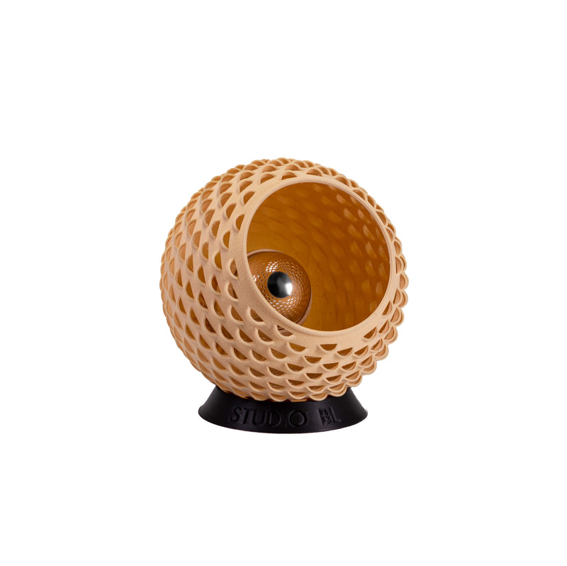 Baguio tafellamp in hout, 14 cm, schuin vooraanzicht, uit