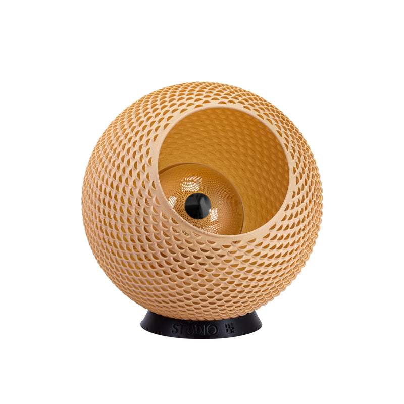 Baguio tafellamp in hout, 28 cm, schuin vooraanzicht, uit
